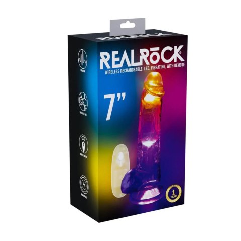 LED Vibrating Straight Cock with Balls - 7" / 18 cm - Transparent RealRock