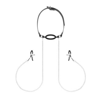 Bedroom Fantasies - Nipple Clamps & Silicone Gag Ring Black Bedroom Fantasies