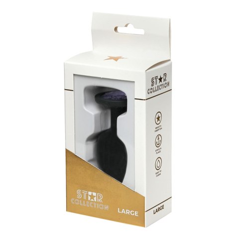 Star Collection - Black Silicone Anal Plug L- Purple Stone Star Collection