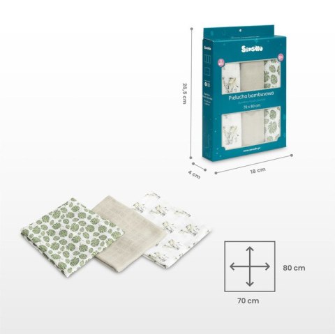 PIELUCHA BAMBUSOWA 3-pak DINO GREEN 70X80
