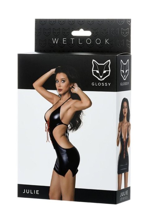 Glossy Shiny Wetlook dress JULIE - black L Glossy