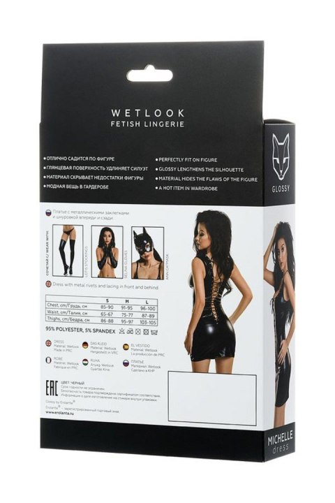 Glossy Shiny Wetlook dress with a lace MICHELLE - black XL Glossy