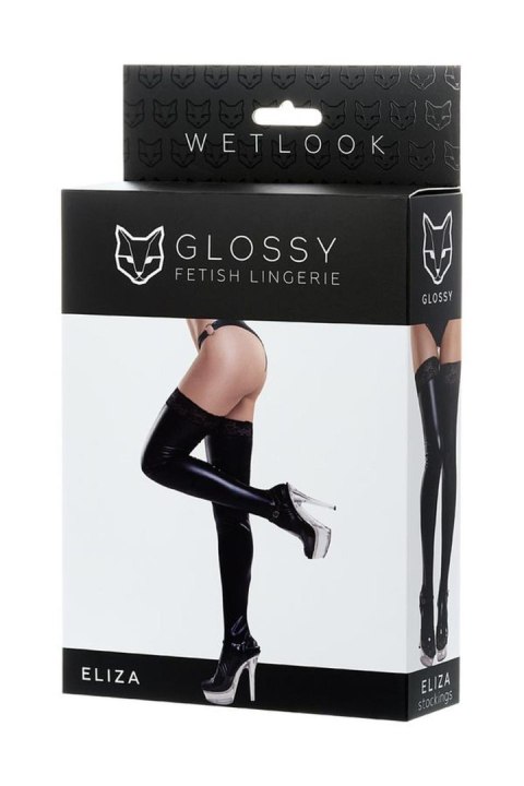 Glossy Shiny Wetlook stockings with a lace ELIZA - black S Glossy