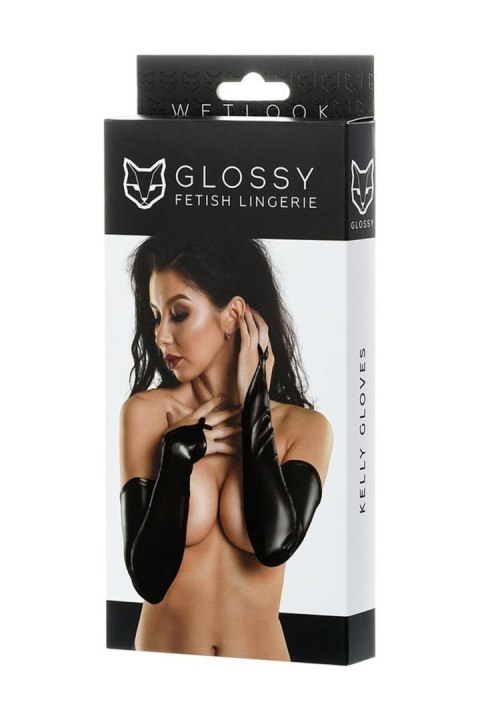 Glossy Wetlook gloves - black L Glossy