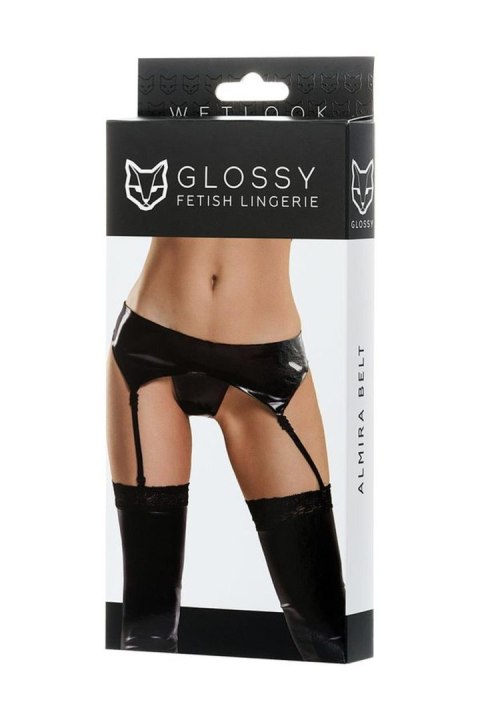 Glossy belt for stockings and panties ALMIRA - black L Glossy