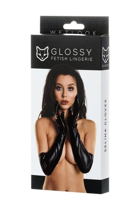 Glossy gloves SELINA - black L Glossy