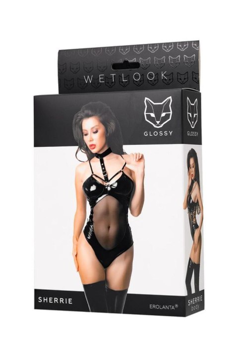 Wetlook body Sherrie - black XL Glossy