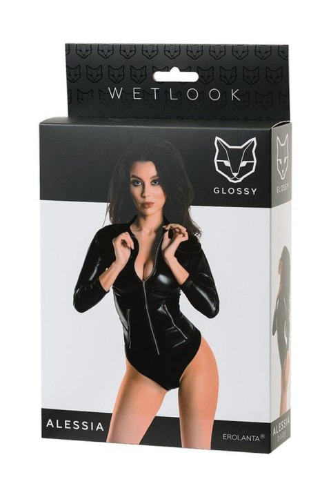 Wetlook body dress ALESSIA - black S Glossy