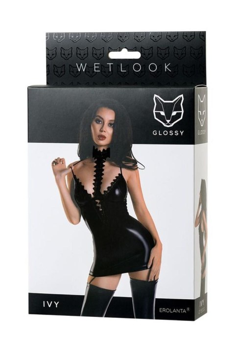 Wetlook dress IVY - black XL Glossy