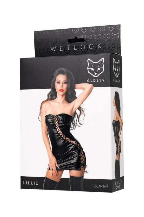 Wetlook dress Lillie - black S Glossy