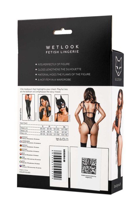 Glossy Amilia, bodysuit, wetlook, black, S Glossy