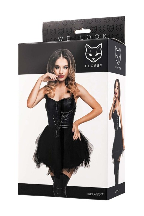 Glossy Elisia, dress, wetlook, black, L Glossy