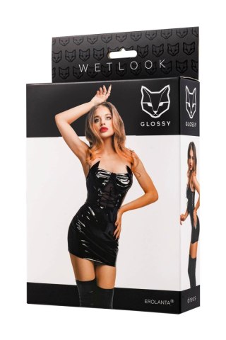 Glossy Mirabell, dress, wetlook, black, M Glossy