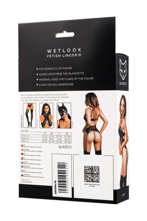 Glossy Miriam, set (top+panties), wetlook, black, L Glossy
