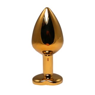 Gold medium heart-shaped butt plug with pink crystal Fantasy
