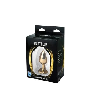 Gold medium heart-shaped butt plug with pink crystal Fantasy