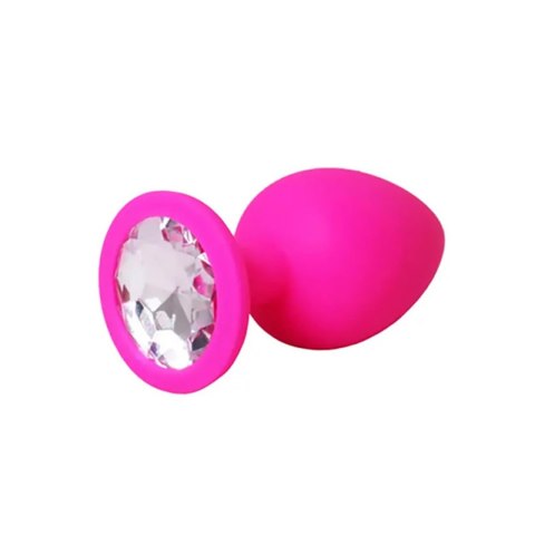 Pink medium butt plug with white crystal Fantasy