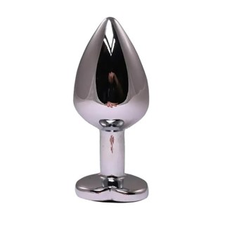 Silver medium heart-shaped butt plug with black crystal Fantasy