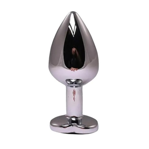 Silver medium heart-shaped butt plug with black crystal Fantasy