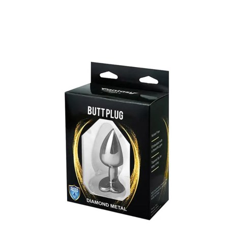 Silver medium heart-shaped butt plug with black crystal Fantasy
