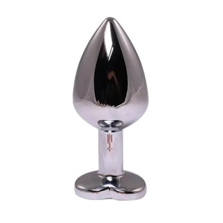 Silver medium heart-shaped butt plug with pink crystal Fantasy