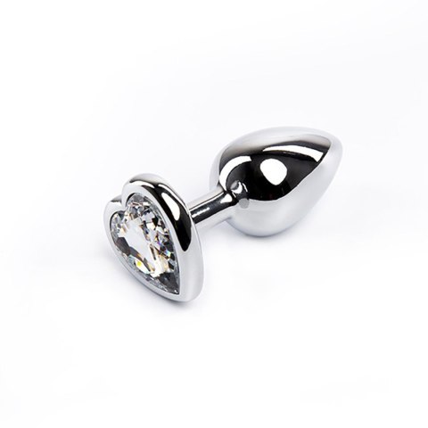 Silver medium heart-shaped butt plug with white crystal Fantasy