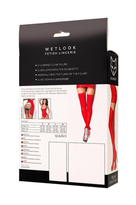 Wetlook Glossy Isla stockings - red XL Glossy