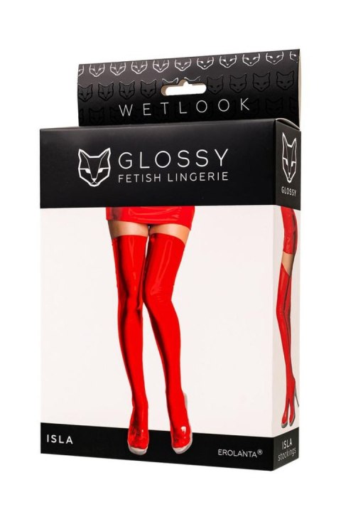 Wetlook Glossy Isla stockings - red XL Glossy