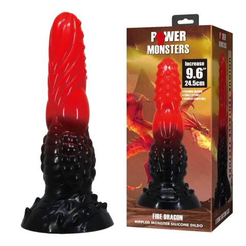 Power Monsters Fire Dragon - 24.5 cm Rippled Monster Silicone Dildo Power
