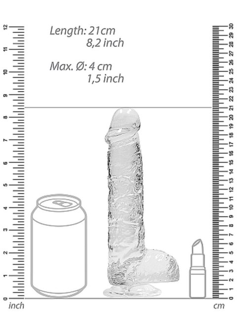 Dildo realistyczne z jądrami RealRock Crystal Clear transparentne 21 cm RealRock