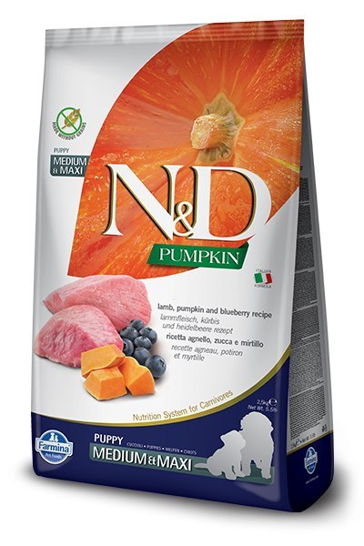 Farmina N&D Pumpkin Grain Free Canine Puppy Medium&Maxi Lamb&Blueberry 2,5kg Farmina