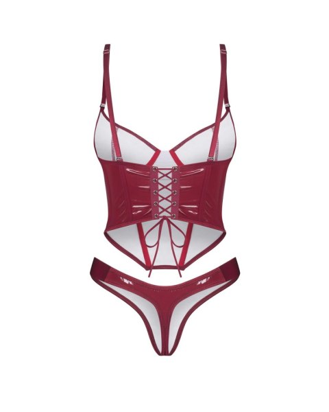 Błyszczący lakierowany gorset z stringami Obsessive Redya L/XL Obsessive