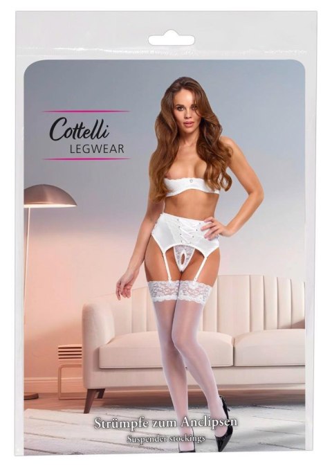 Stockings white L Cottelli LEGWEAR