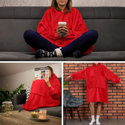 Bluzair Bluza Koc z Kapturem XXL Ciepła Czerwony Froster