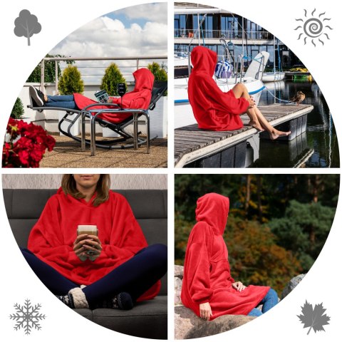 Bluzair Bluza Koc z Kapturem XXL Ciepła Czerwony Froster