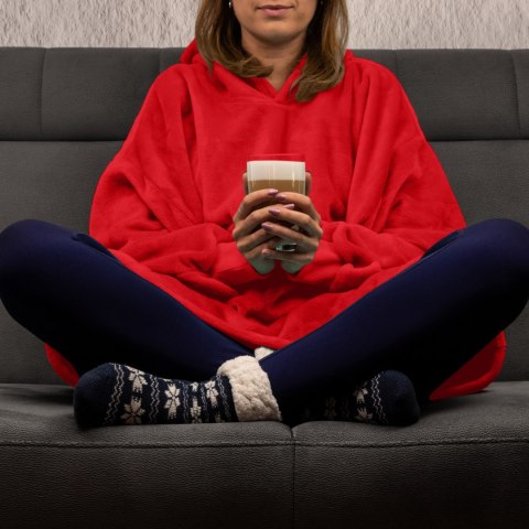 Bluzair Bluza Koc z Kapturem XXL Ciepła Czerwony Froster