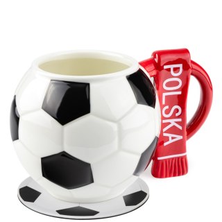 Kubek piłka z szalikiem - Polska i podkładka piłkarska - XXL 700 ml Sprintigo