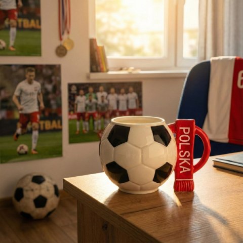Kubek piłka z szalikiem - Polska - prezent dla kibica - XXL 700 ml Sprintigo