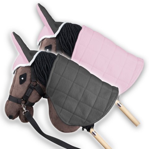 Zestaw Skippi - Hobby Horse Gniady - Derka i nauszniki - różowa i szara Skippi