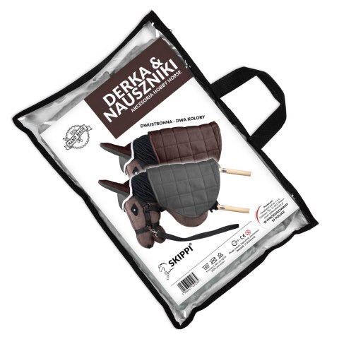 Zestaw Skippi - Hobby Horse Gniady - Derka i nauszniki - szary i brąz Skippi