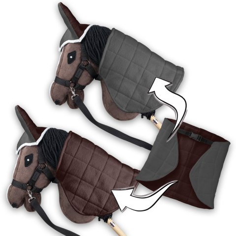 Zestaw Skippi - Hobby Horse Gniady - Derka szary i brąz - Kantar czerwony Skippi