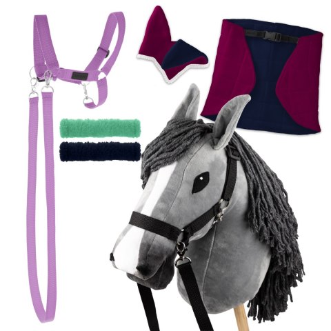 Zestaw Skippi - Hobby Horse Szary - Derka fuksja i granat - Kantar lawenda Skippi