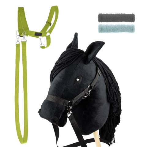Zestaw Skippi - Hobby Horse czarny i dodatkowy kantar - jasny zielony Skippi