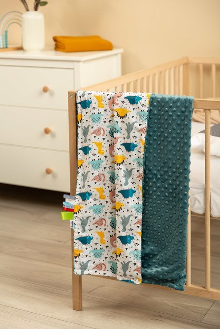 LEKKI KOCYK MINKY 75x100 SZMARAGDOWY DINOZAURY