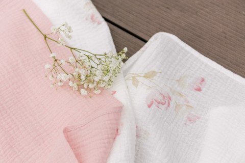 PIELUCHA MUŚLIN KRESZOWANY 60X75 2-PACK FLOWERS PINK