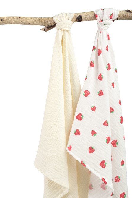PIELUCHA MUŚLIN KRESZOWANY 60X75 2-PACK STRAWBERRY CREAM