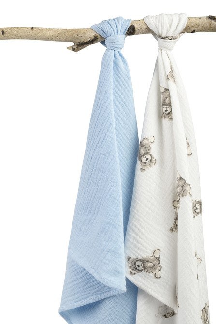 PIELUCHA MUŚLIN KRESZOWANY 60X75 2-PACK TEDDY BLUE