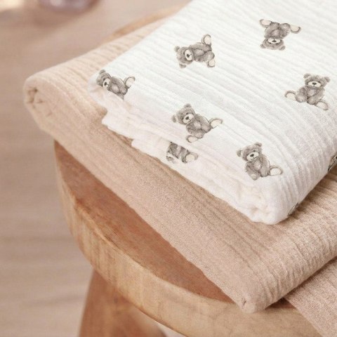 TRIO PIELUCH MUŚLIN KRESZOWANY 120X120, 70X60, 30X35 3 SZT TEDDY BEIGE