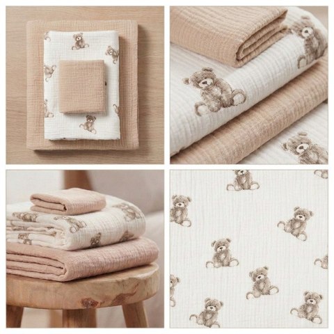 TRIO PIELUCH MUŚLIN KRESZOWANY 120X120, 70X60, 30X35 3 SZT TEDDY BEIGE