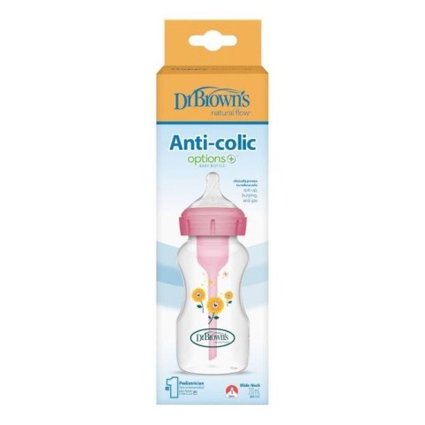 WB91801 BUTELKA SZEROKA SZYJKA 270ML OPTIONS PLUS RÓŻOWA SŁONECZNIKI
